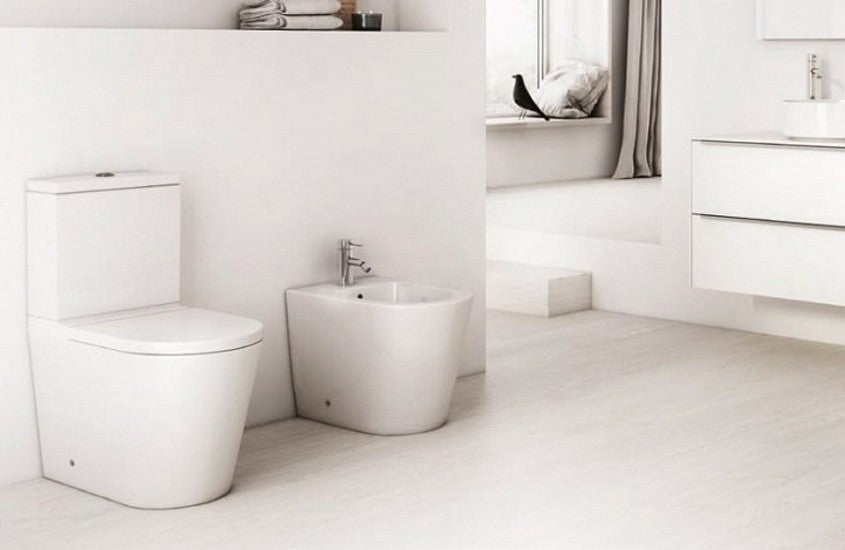 INSPIRA Vas WC pe pardoseala  Round Compact Rimless 37x60 cm evacuare orizontala sau verticala, alb