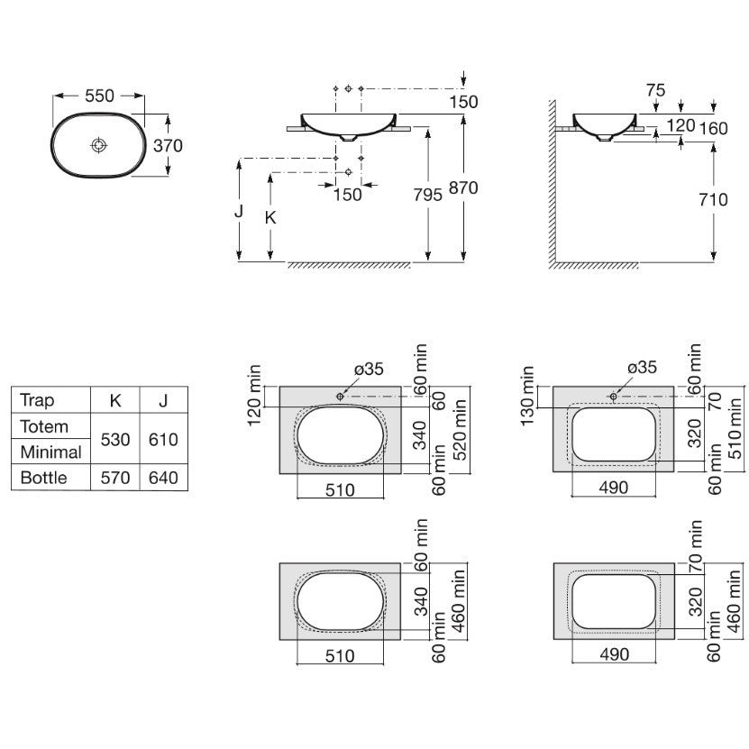 INSPIRA Lavoar baie incastrat, oval  Round 55x37 cm