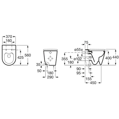 INSPIRA Vas WC pe pardoseala  Round Rimless 37x56 cm evacuare orizontala sau verticala, lipit de perete, alb mat