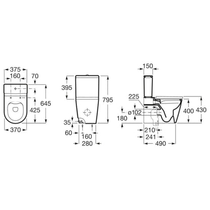 INSPIRA Vas WC pe pardoseala  Round Rimless 37x65 cm evacuare orizontala sau verticala, lipit de perete, maro (coffee)