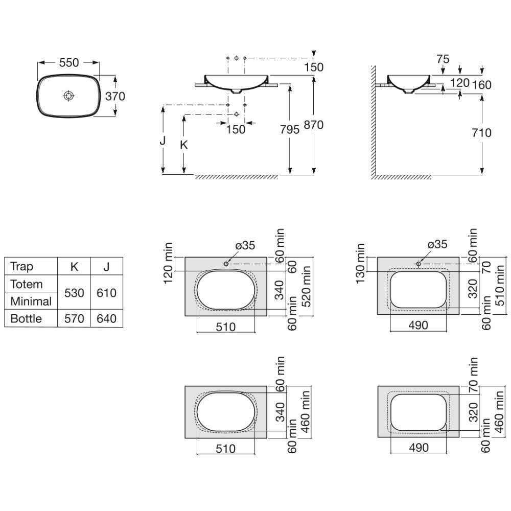 INSPIRA Lavoar baie incastrat  Soft 55x37 cm