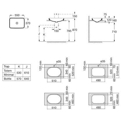 INSPIRA Lavoar baie incastrat, antracit  Square 55x37 cm