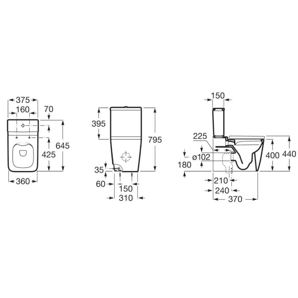 INSPIRA Vas WC pe pardoseala  Square Rimless 36x65 cm evacuare orizontala sau verticala, lipit de perete, alb mat