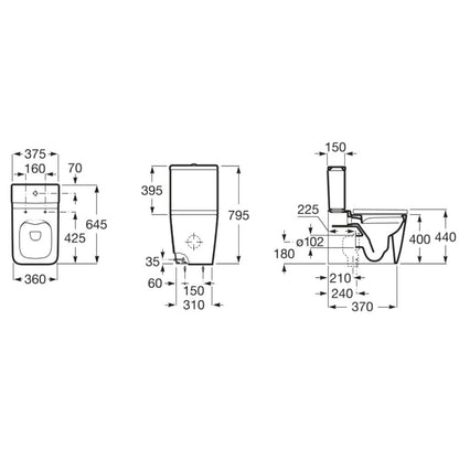 INSPIRA Vas WC pe pardoseala  Square Rimless 36x65 cm evacuare orizontala sau verticala, lipit de perete, alb mat