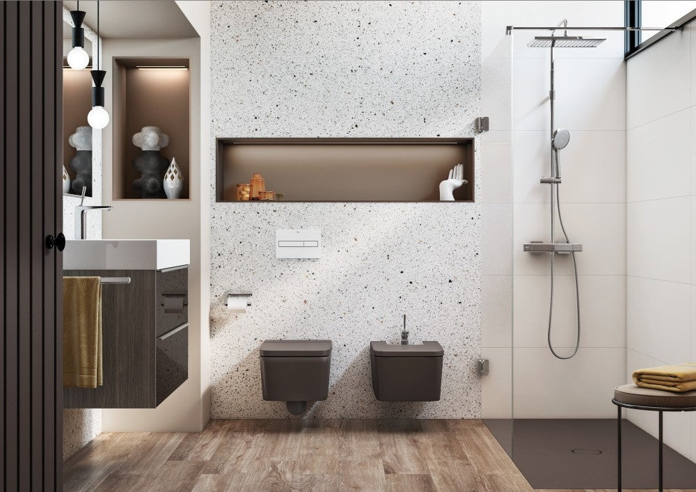 INSPIRA Vas WC suspendat  Square Rimless 37x56 cm evacuare orizontala, maro (coffee)