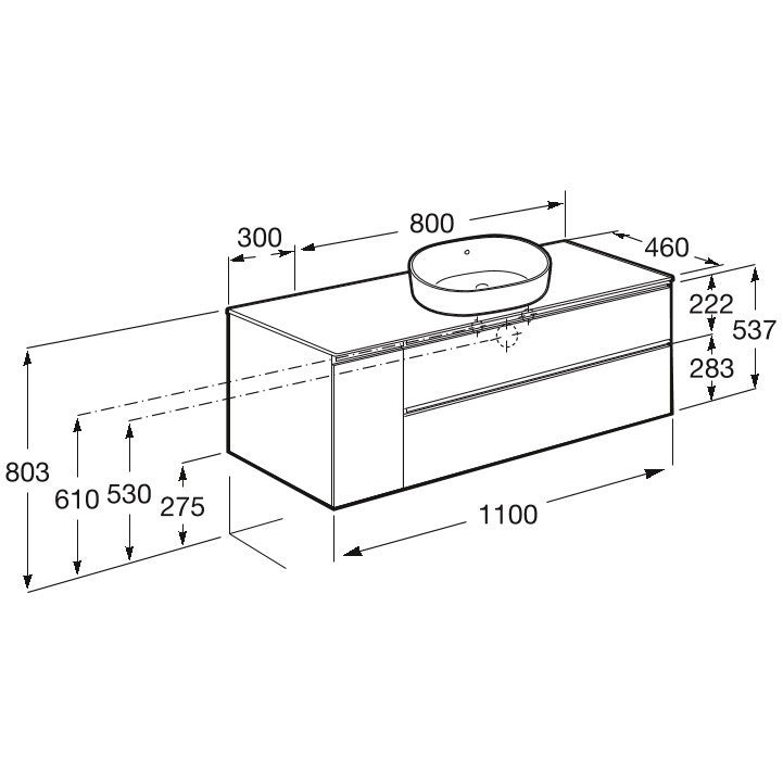 The Gap Masca lavoar baie suspendata cu 2 sertare si o usa, dreapta 110x46xH54 cm, bej